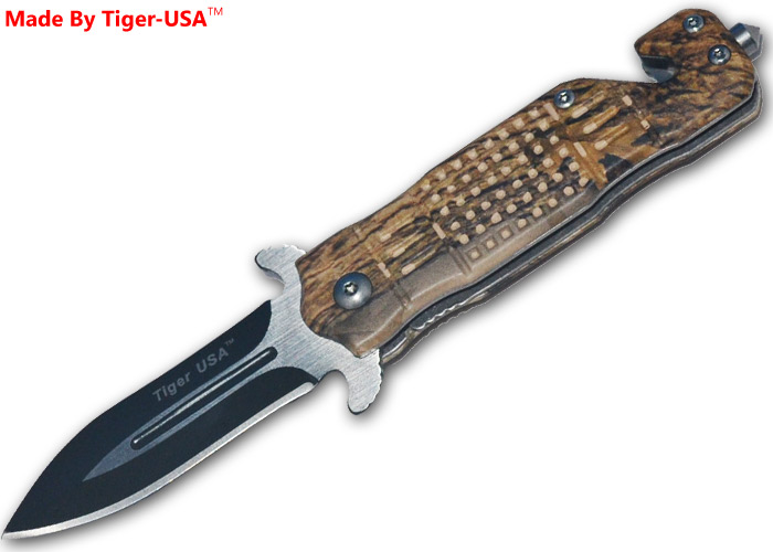 6 Inch TigerUSA Trigger Assisted Knife Brown Tree Camo