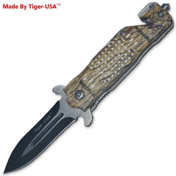 6 Inch Tiger-USA Trigger Assisted Knife - Green Tree Camo K-318