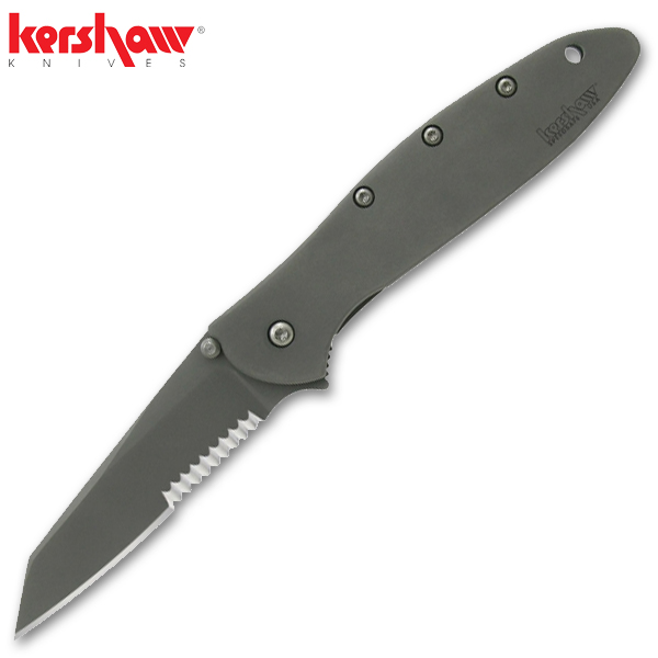 7 Inch Kershaw Leek, Black - 2-Step Serration - Made In The USA KS-1660TGRYST