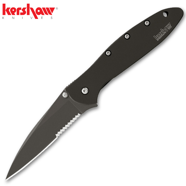 7 Inch Kershaw Leek, Black - Partially Serrated - Made In The USA KS-1660-CKTST