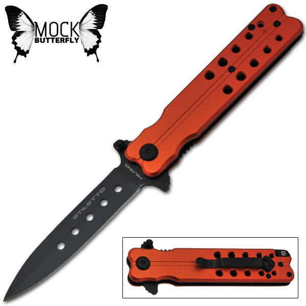 7 Inch Mini stiletto style Butterfly Knife Style Folding Knife - Orange S-2069-OR