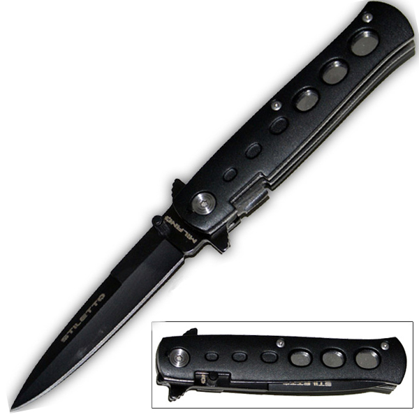 7 Inch Petite Godfather stiletto style Folding Knives - Black P-2288-BK