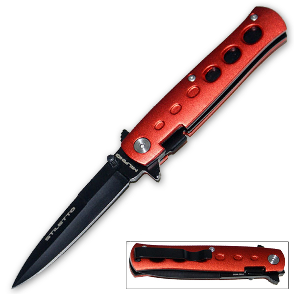 7 Inch Petite Godfather stiletto style Folding Knives - Red P-2288-RD