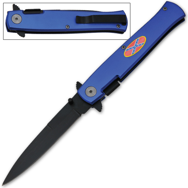 7 Inch Rebel Folding Knife W/Clip Blue Handle (South Will Rise Again) S-RB-96-BL