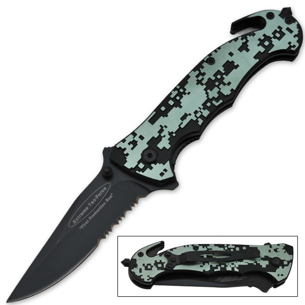 8 Inch Digital Static "Extreme Tac Force" Folding Knife - Green K-190