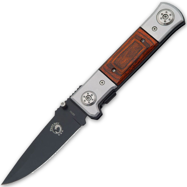 8 Inch Folding Knife w/ Wood Handle - Black/Wood P-201-BKK