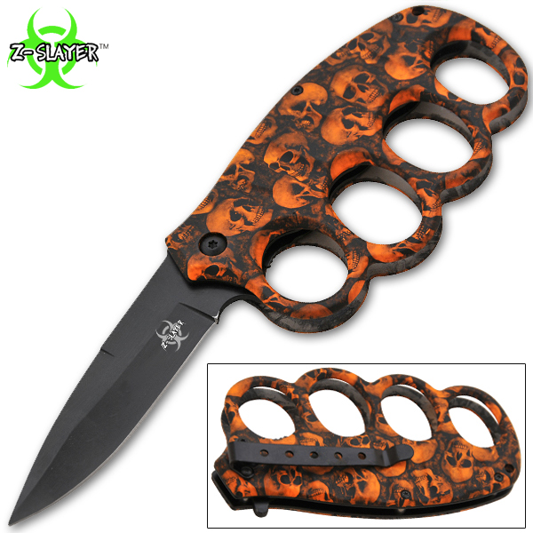 8 Inch Matrix Extreme Trigger Assisted Trench Knife (Orange Skull) K-14-SK-OR