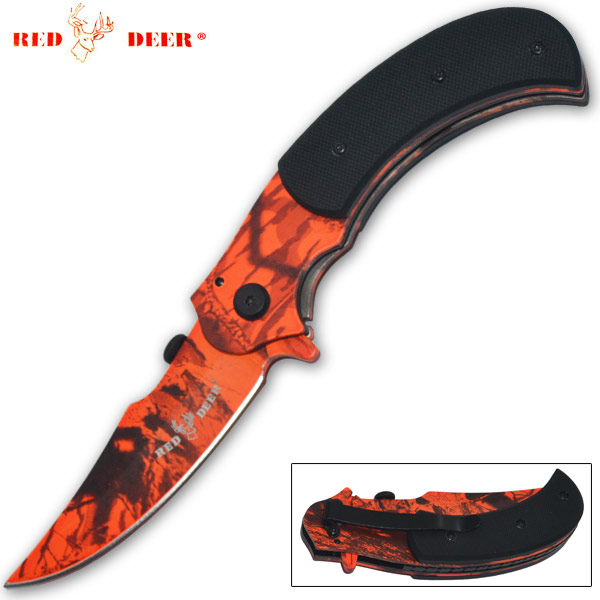 8 Inch Red Deer Trigger Assisted Outdoor Skinner Knife -Forest Camo RD-9904