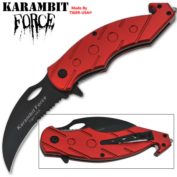 8 Inch Red "Karambit Force" Tactical Folding Knife K-31