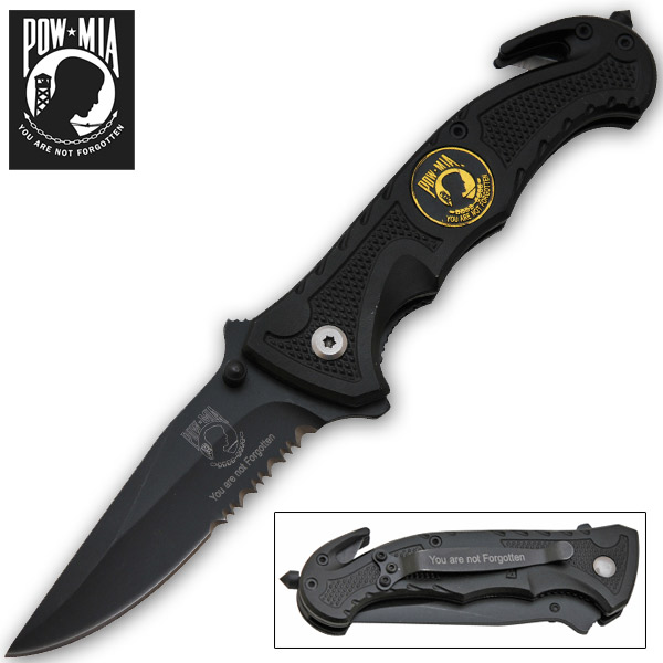 8 Inch Tactical Rescue Folder -Drop Point - Made By Tiger (POW)-Black R-81