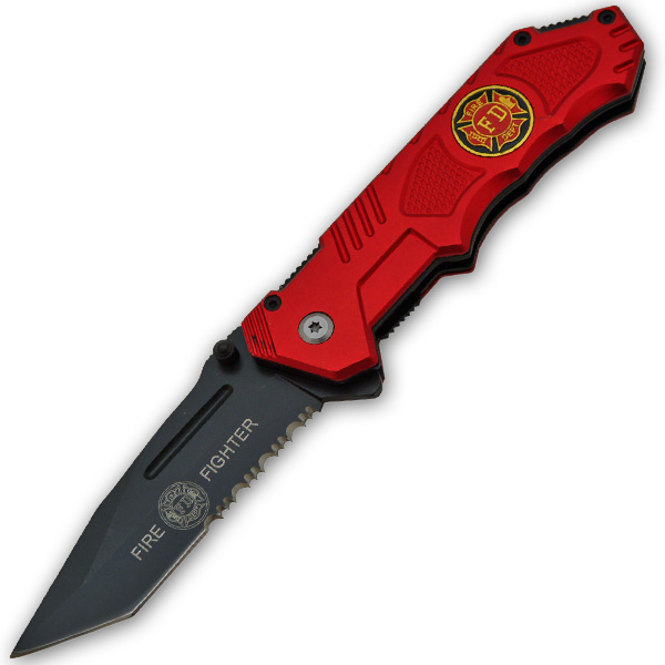 8 Inch Tactical Rescue Folder - Tanto Made By Tiger (Fire Fighter)-Red R-74