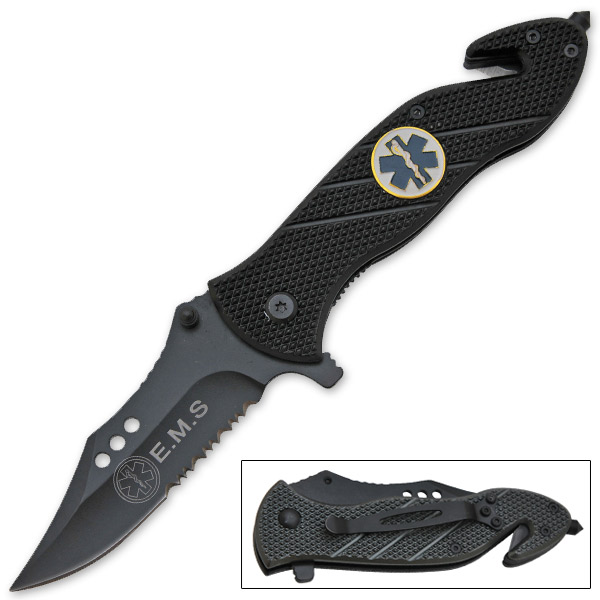 8 Inch Tactical Rescue Folding Knife W/ Scimitar Blade - Black K-236