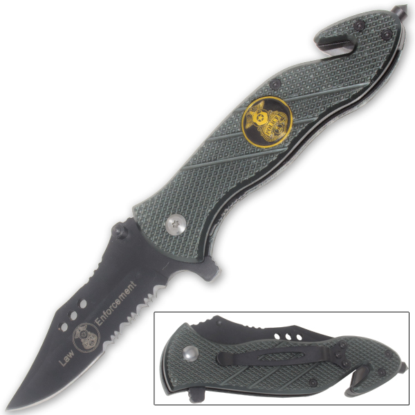 8 Inch Tactical Rescue Folding Knife W/ Scimitar Blade - Grey/Green K-239