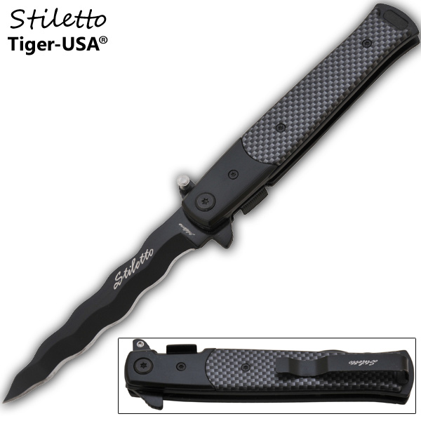 9 Inch Godfather stiletto style Kriss Blade Knife - P-109-AB-KR P-109-AB-KR