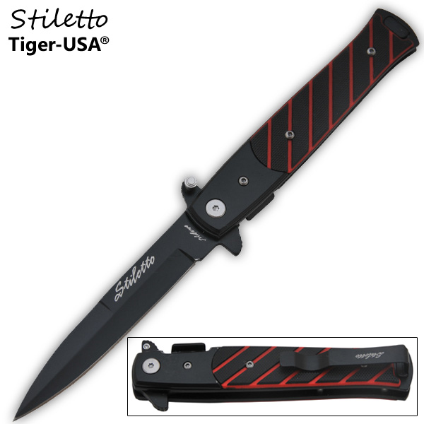 9 Inch Godfather Style stiletto style Folding Knife - Black & Red P-109-BRB