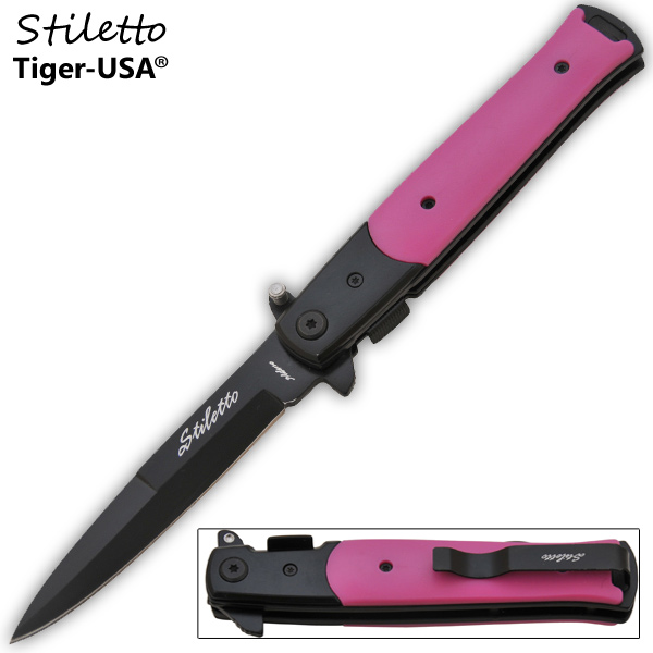 9 Inch Godfather Style stiletto style Folding Knife- Pink Handle P-109-PK