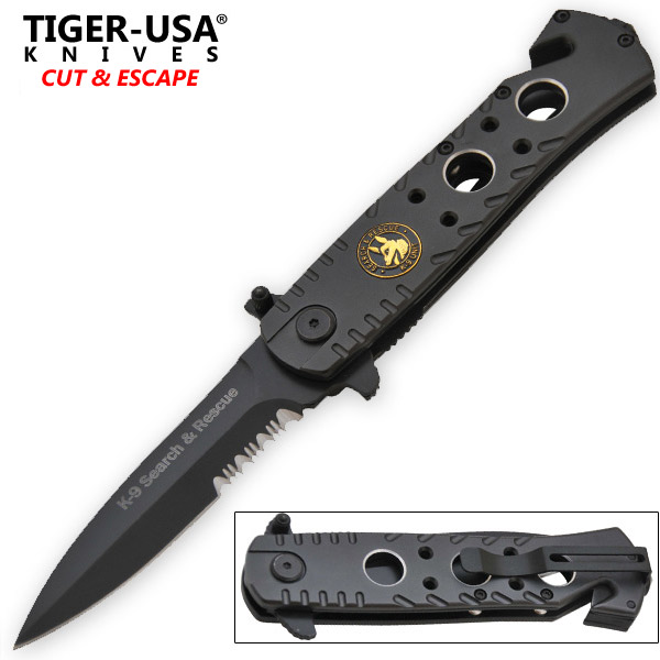 9 Inch Gray K-9 Tactical Trigger Assisted Folding Knife P-529-K-9-G