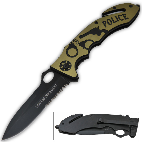 9 Inch Trigger Assisted Police Tactical Knife - Green K-168