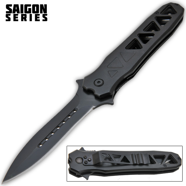 9 Inch Trigger Assisted "Saigon" Folding Knife - Black K-20-BK