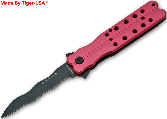 Kriss Blade Mock Butterfly Trigger Assisted Folder Knife - Pink L-P-2071-PN