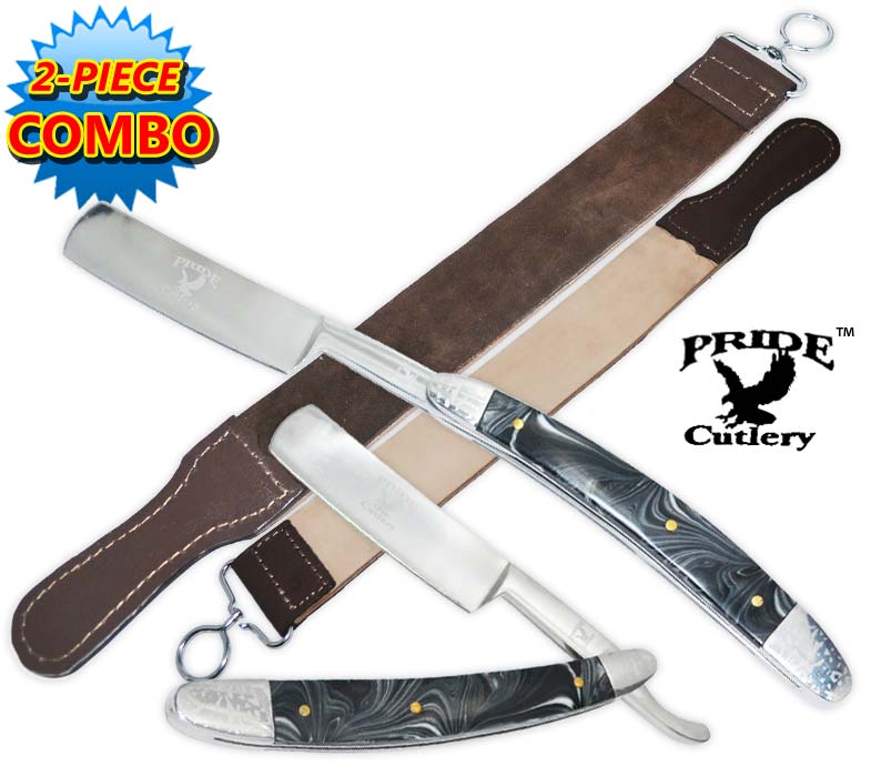 Pride Cutlery Straight Razor & Leather Strop (2-Piece Set) P-207-LS1