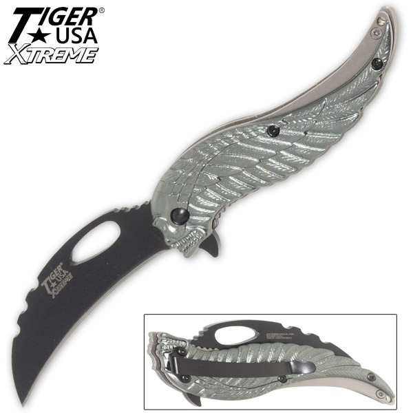 Skull Angel Tiger USA Xtreme Assisted Folding Knife - Grey FK-768-GY