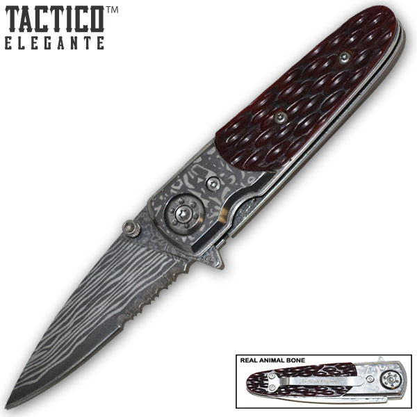 Tactico & Elegante - Spring Assisted Knife - Real Animal Bone /Red Bone MB-092-RBN