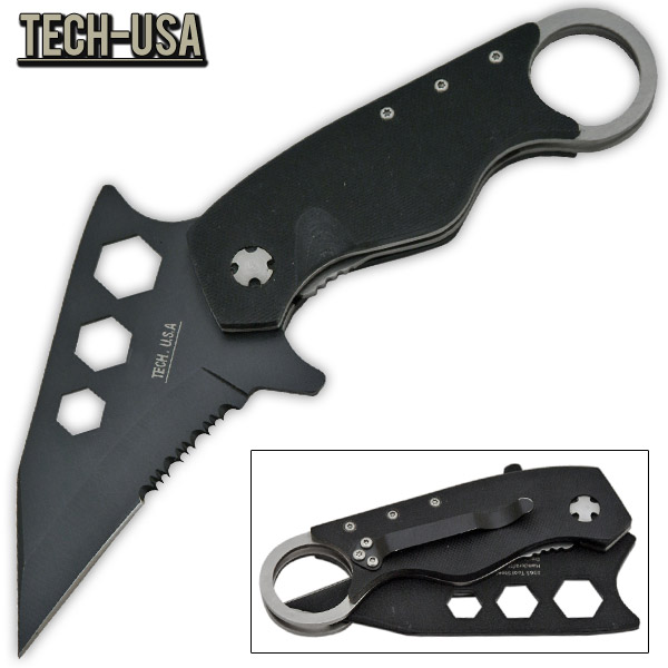 Tech-USA Karambit Action Folding Knife - Serrated AL-0081-SE