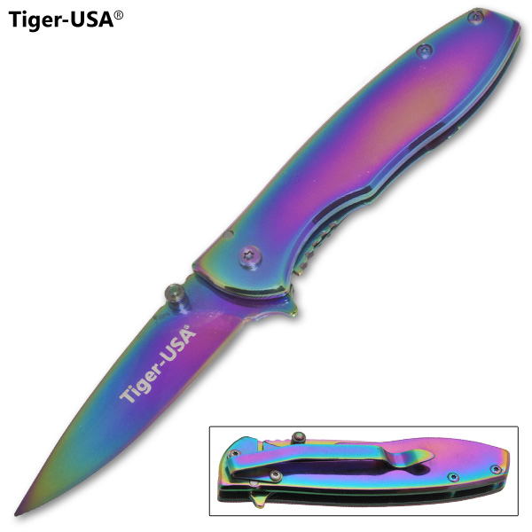 Tiger USA Trigger Assisted Knife - Rainbow F-800-RB