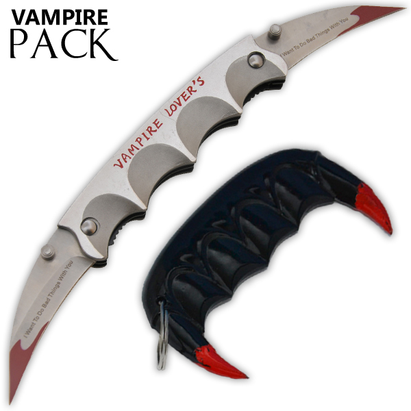 Vampire Slayer Teeth Self Defense Keychain - Vampire Lovers Knife Set 39-BK-VL-SL