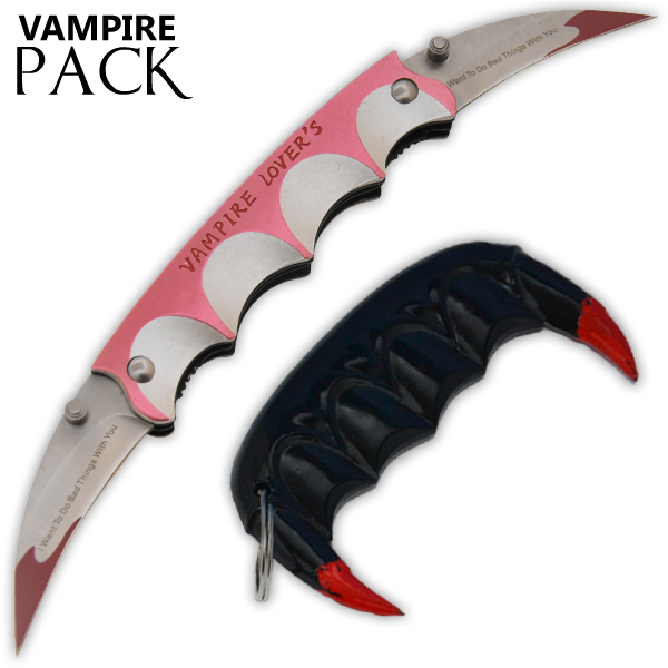 Vampire Slayer Teeth Self Defense Keychain - Vampire Lovers Knife Set Pink 39-BK-VL-PK