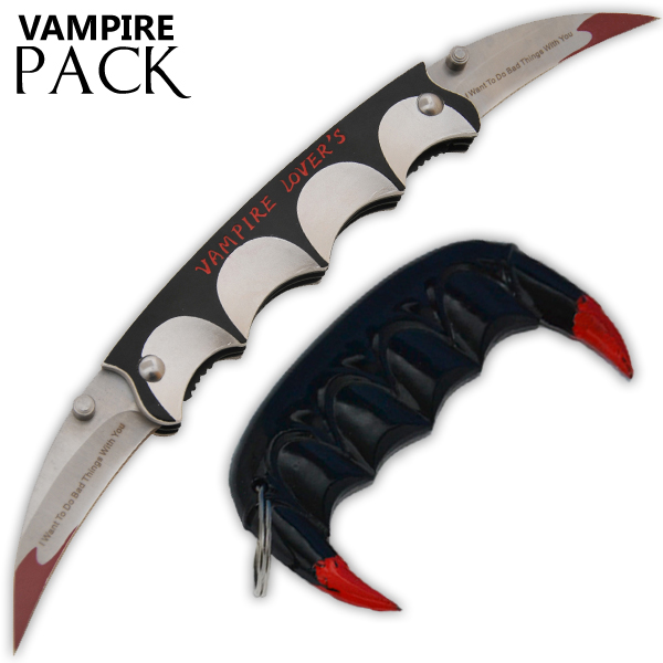 Vampire Slayer Teeth Self Defense Keychain - Vampire Lovers Knife Set 39-BK-VL-BK