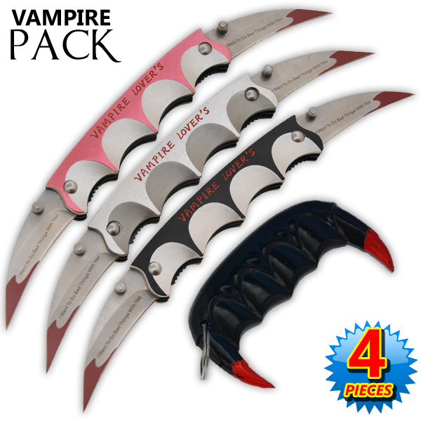 Vampire Slayer Teeth Self Defense Keychain - Vampire Lovers Knife Set 39-BK-VL-4-SET