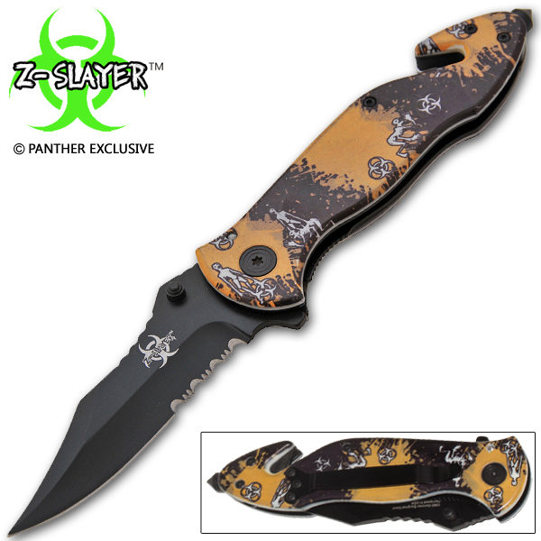 Z-Slayer Undead Gasher Trigger Assisted Walking Cryptoid Knife (Yellow/Bla.ck) ZM-1-YL