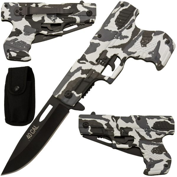 Spring Assisted Pistol Knife, B&W