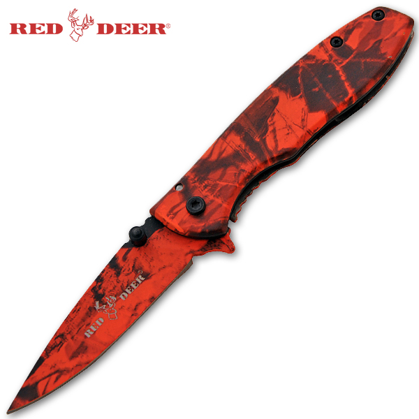 Spring Assisted Red Deer Knife, Red Camo