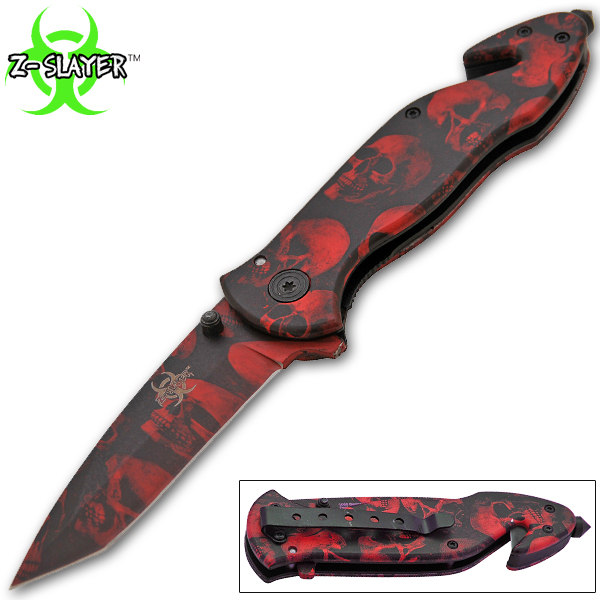 Spring Assisted Undead Slayer Knife, Red