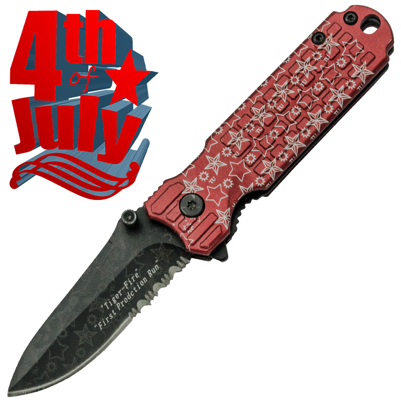 Star Spangled 4th of July Spring Assisted Folding Knife, Red