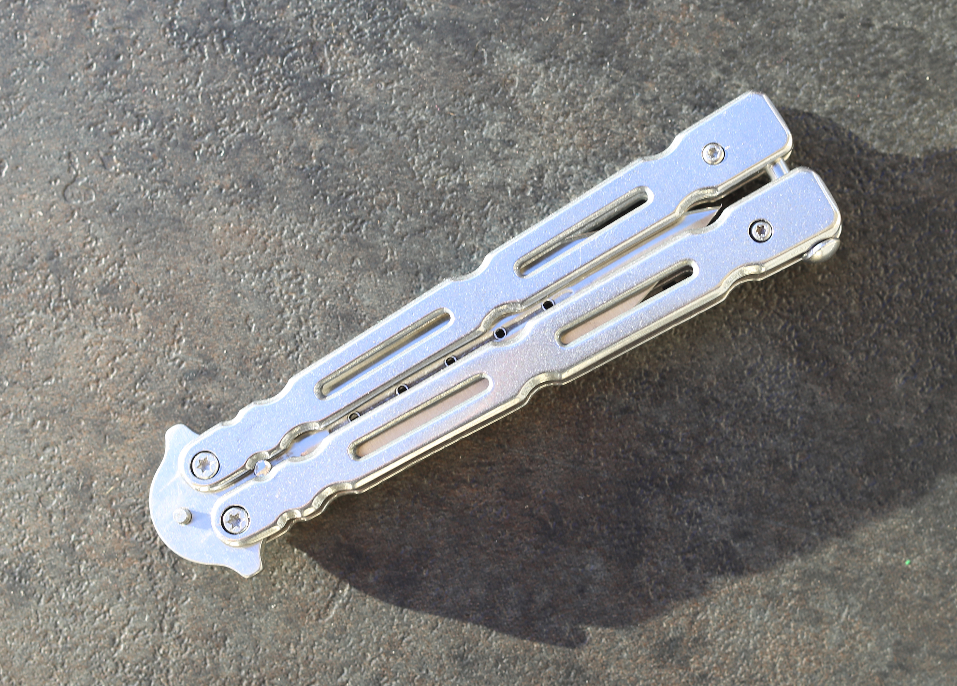 Tactical Spear Point Butterfly Knife, Silver