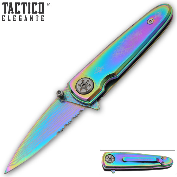 Tactico & Elegante - Spring Assisted Knife, All Rainbow Floral