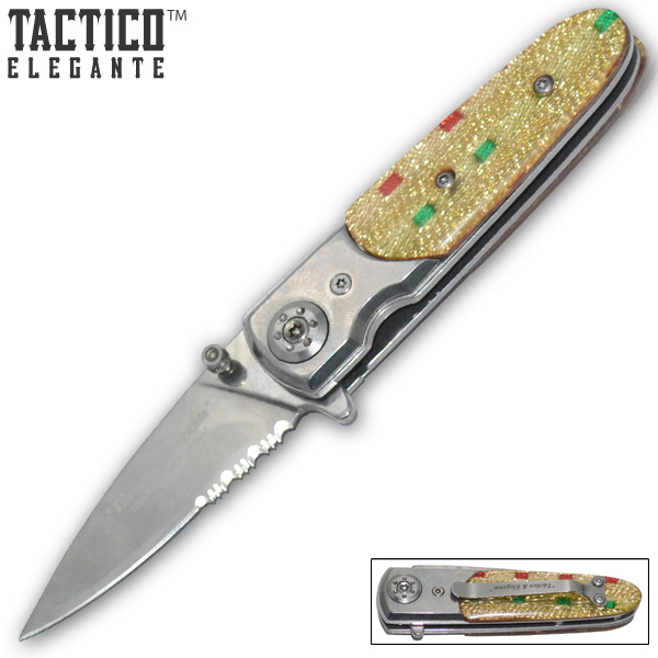 Tactico & Elegante - Spring Assisted Knife, Red Gold Green