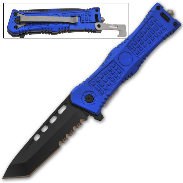 Tanto Blade Spring Assisted Knife, Blue
