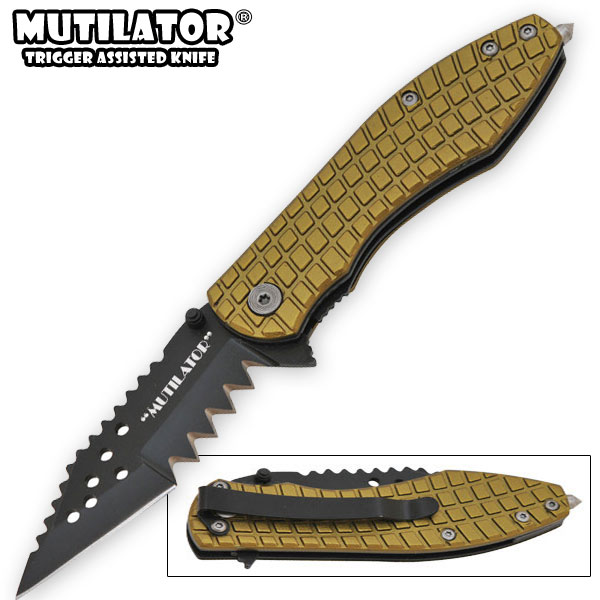 The Mutilator - Spring Assisted Knife, Green w/ Black Blade