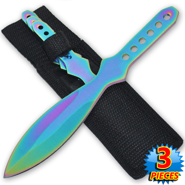 12 Inch 7.6 Oz Rainbow "Tiger Thrower" Throwing Knives (Set of 3) TK-40-12-RB