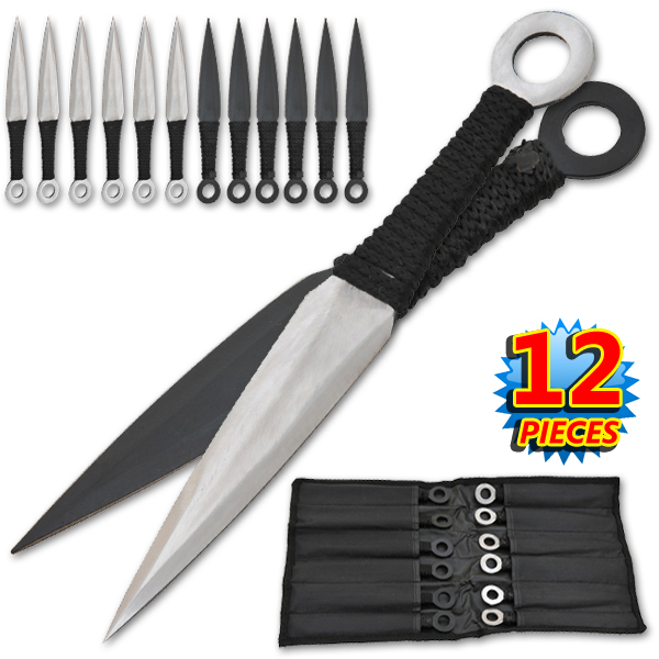 12 Pc Naruto Anime Throwing Knife set W/Case- Black/Silver TK-868-12-BS