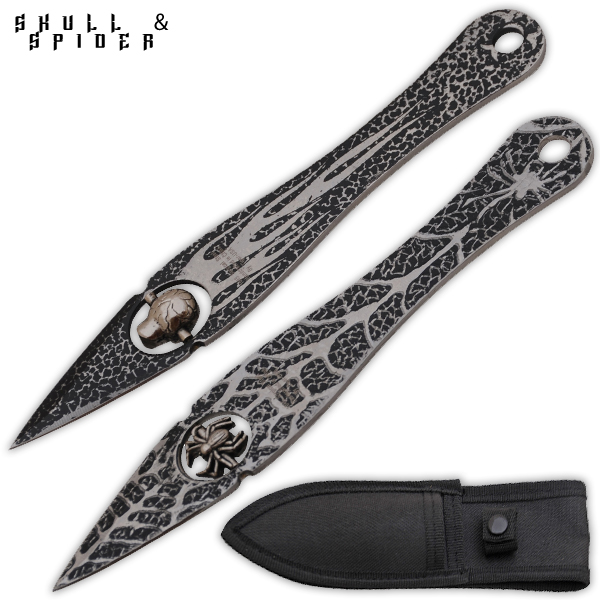 7.5 Inch Fancy Throwing Knife Set of Two - Skull & Spider Z-1030