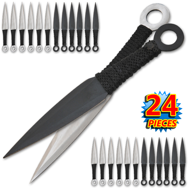 Naruto Kunai Anime 24-PC Throwing Knife Set- Black and Silver TK-868-24-BS