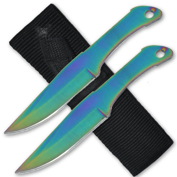 Tiger Thrower - Throwing Knives - Rainbow - Set of 2 - 6 Inch - Comes with Sheath PA0195-S2-RB