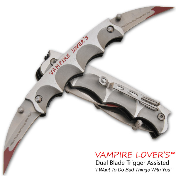 Vampire Lover's Spring Assisted Dual Knife, Silver