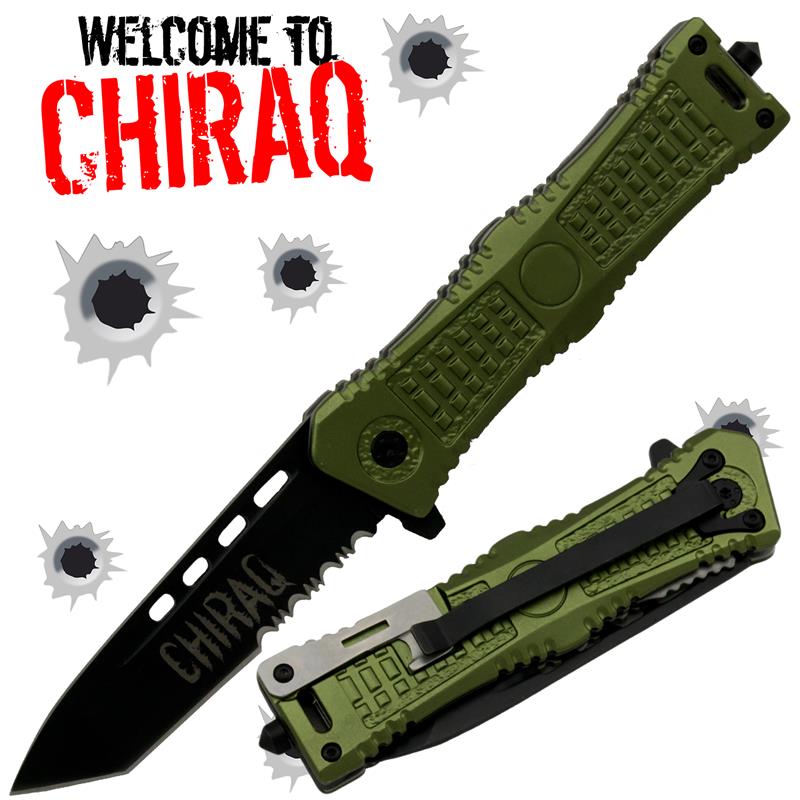 Welcome to Chiraq Tanto Blade Trigger Action Knife, Green